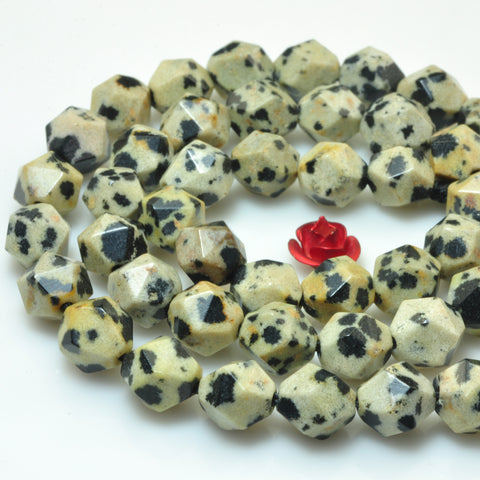 YesBeads Natural Dalmatian Jasper stone star cut faceted nugget beads gemstone 8mm 15"