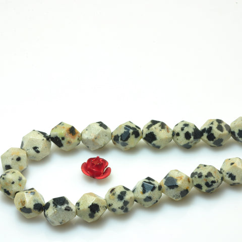 YesBeads Natural Dalmatian Jasper stone star cut faceted nugget beads gemstone 8mm 15"