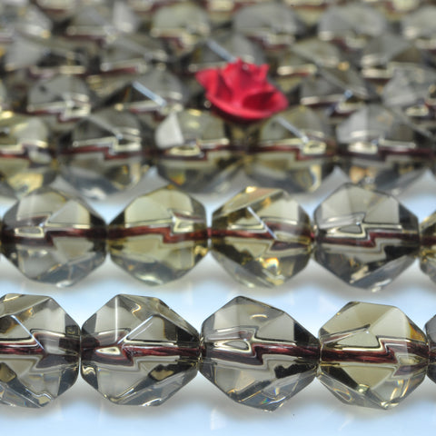 YesBeads Smoky quartz Glass star cut faceted nugget beads wholesale jewelry 8mm 15"