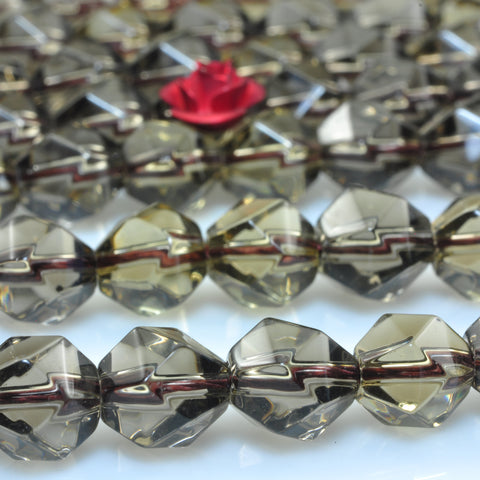 YesBeads Smoky quartz Glass star cut faceted nugget beads wholesale jewelry 8mm 15"