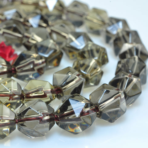 YesBeads Smoky quartz Glass star cut faceted nugget beads wholesale jewelry 8mm 15"