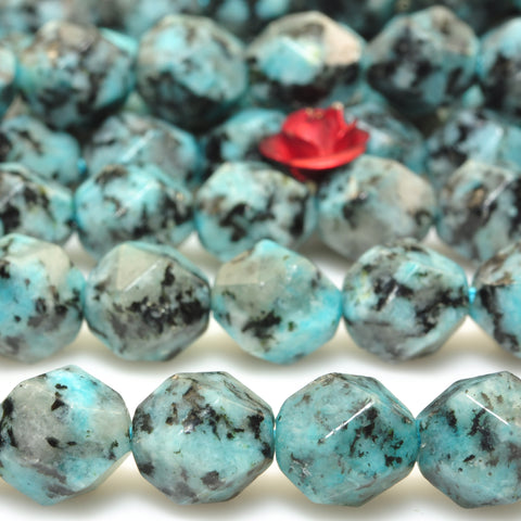 YesBeads Granite stone light blue speckled black star cut faceted nugget beads gemstone