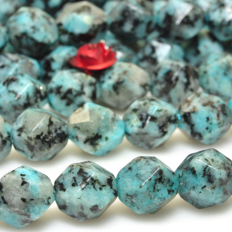 YesBeads Granite stone light blue speckled black star cut faceted nugget beads gemstone