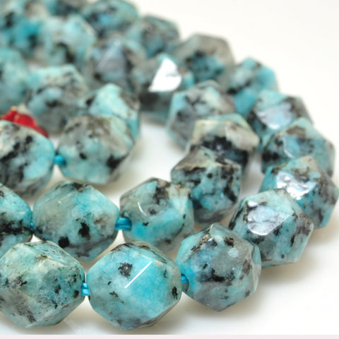 YesBeads Granite stone light blue speckled black star cut faceted nugget beads gemstone