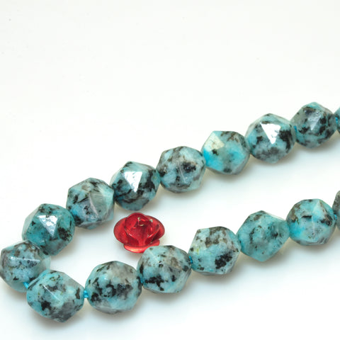 YesBeads Granite stone light blue speckled black star cut faceted nugget beads gemstone