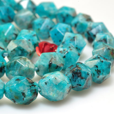YesBeads Granite stone blue speckled black star cut faceted nugget beads gemstone wholesale jewelry making 15"