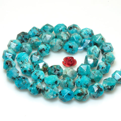 YesBeads Granite stone blue speckled black star cut faceted nugget beads gemstone wholesale jewelry making 15"