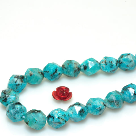 YesBeads Granite stone blue speckled black star cut faceted nugget beads gemstone wholesale jewelry making 15"