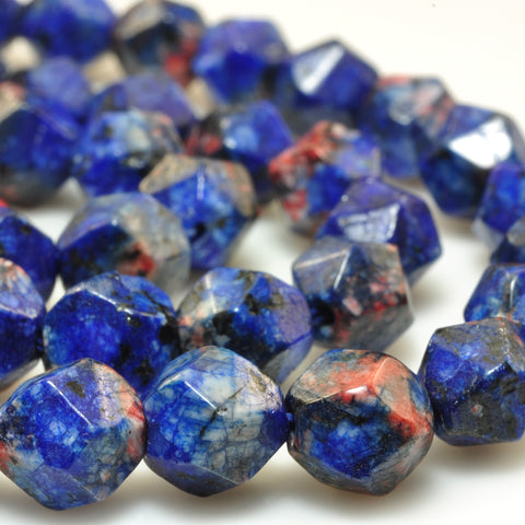 YesBeads Granite stone blue red star cut faceted nugget beads gemstone wholesale jewelry making bracelet design 15"