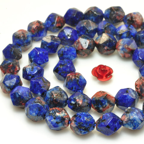 YesBeads Granite stone blue red star cut faceted nugget beads gemstone wholesale jewelry making bracelet design 15"