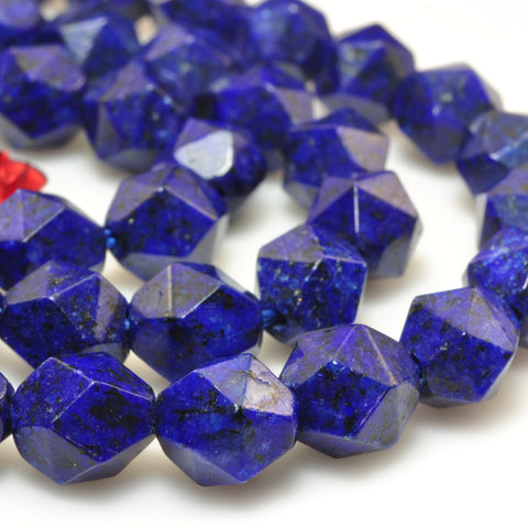 YesBeads Granite stone lapis blue star cut faceted nugget beads gemstone wholesale 15"