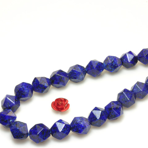 YesBeads Granite stone lapis blue star cut faceted nugget beads gemstone wholesale 15"