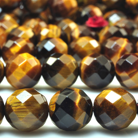 YesBeads Natural Yellow Tiger Eye A grade faceted round beads gemstone wholesale 15"