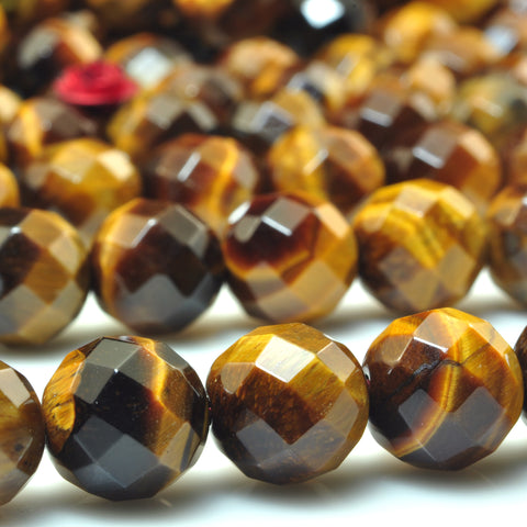 YesBeads Natural Yellow Tiger Eye A grade faceted round beads gemstone wholesale 15"