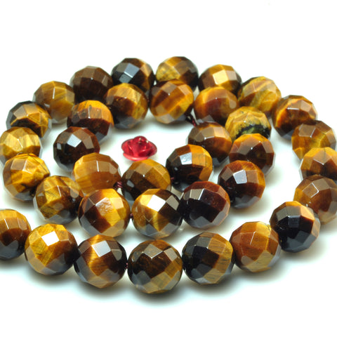 YesBeads Natural Yellow Tiger Eye A grade faceted round beads gemstone wholesale 15"