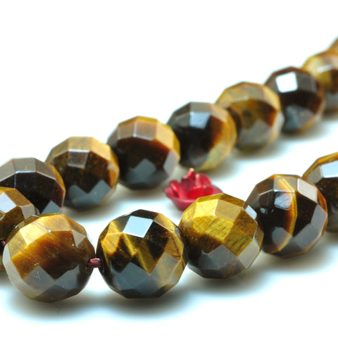 YesBeads Natural Yellow Tiger Eye A grade faceted round beads gemstone wholesale 15"