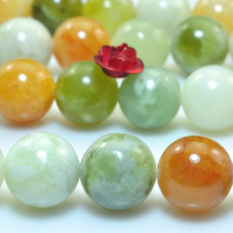 YesBeads Nautral flower jade smooth round loose beads rainbow gemstone wholesale jewelry making 8mm 10mm 15"