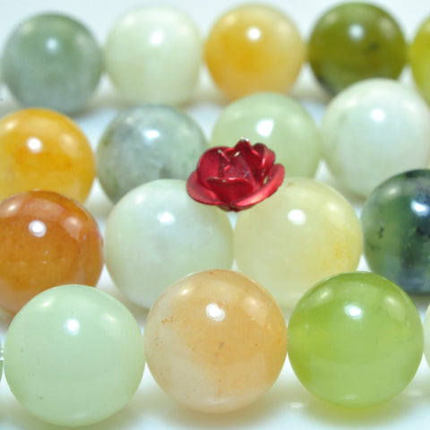 YesBeads Nautral flower jade smooth round loose beads rainbow gemstone wholesale jewelry making 8mm 10mm 15"