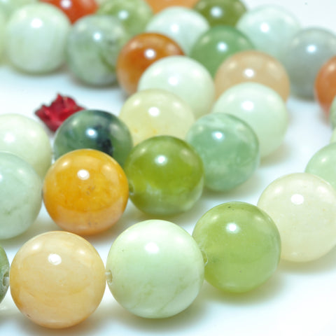YesBeads Nautral flower jade smooth round loose beads rainbow gemstone wholesale jewelry making 8mm 10mm 15"