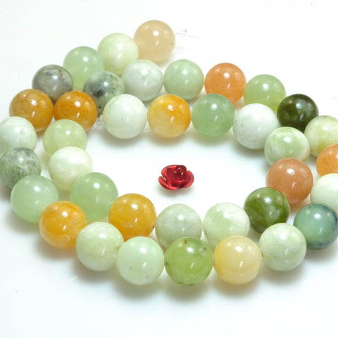 YesBeads Nautral flower jade smooth round loose beads rainbow gemstone wholesale jewelry making 8mm 10mm 15"