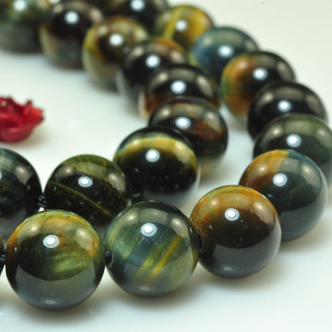 YesBeads natural blue golden Tiger Eye A grade smooth round loose beads wholesale gemstone jewelry making 15"