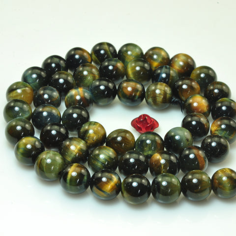 YesBeads natural blue golden Tiger Eye A grade smooth round loose beads wholesale gemstone jewelry making 15"