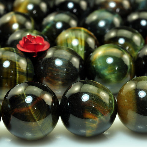 YesBeads natural blue golden Tiger Eye A grade smooth round loose beads wholesale gemstone jewelry making 15"