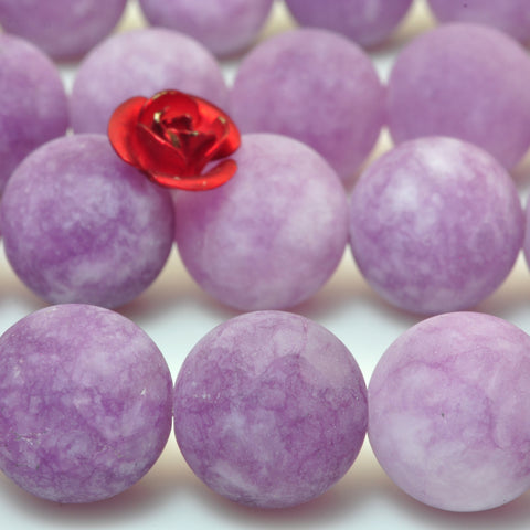 YesBeads Malaysia Jade lilac purple gemstone matte round beads 8mm-12mm 15"