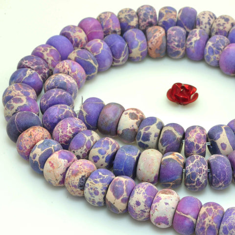 YesBeads Impression Jasper purple imperial stone matte rondelle beads 5x8mm 15"