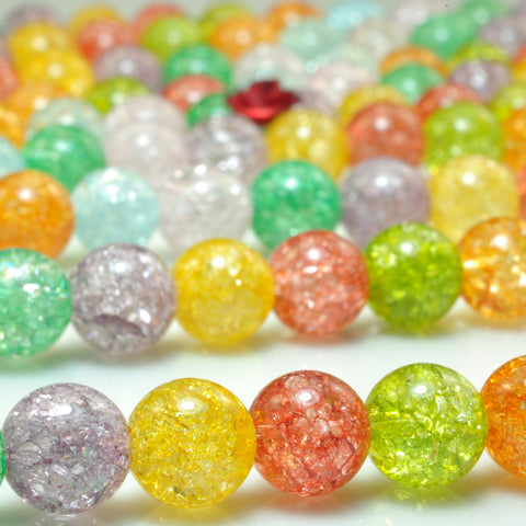 YesBeads Rainbow snow clear quartz crackle rock crystal smooth round beads gemstone wholesale jewelry making 15"