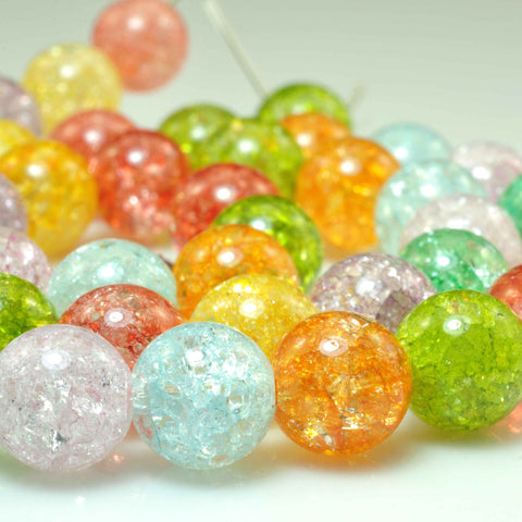 YesBeads Rainbow snow clear quartz crackle rock crystal smooth round beads gemstone wholesale jewelry making 15"
