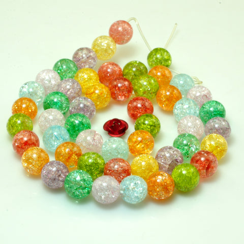 YesBeads Rainbow snow clear quartz crackle rock crystal smooth round beads gemstone wholesale jewelry making 15"