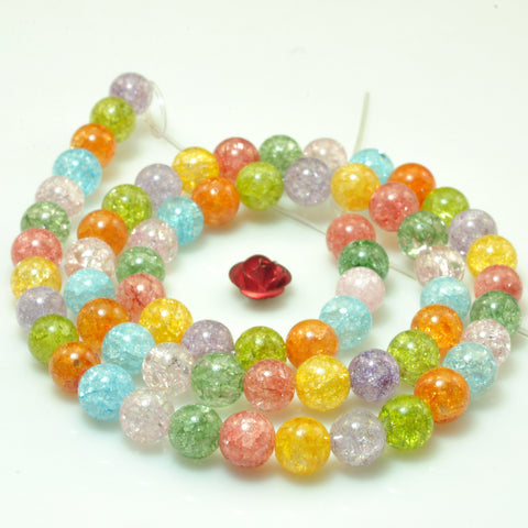 YesBeads Rainbow snow clear quartz crackle rock crystal smooth round beads gemstone wholesale jewelry making 15"