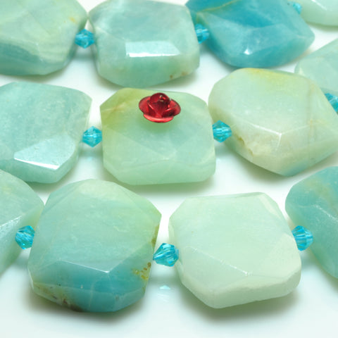 YesBeads natural green Amazonite gemstone faceted rectangle nugget beads 15.5"