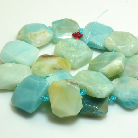 YesBeads natural green Amazonite gemstone faceted rectangle nugget beads 15.5"