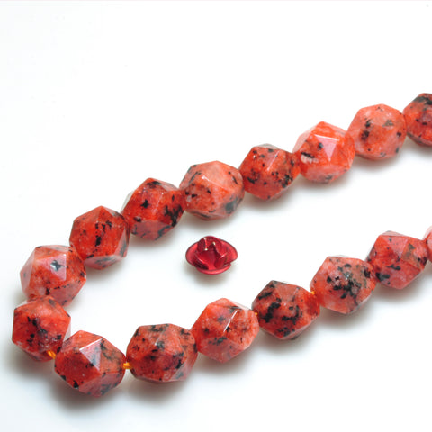 YesBeads Black Dot Red Jade star cut faceted nugget beads gemstone 10mm 15"