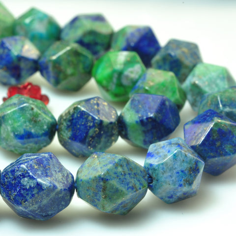 Azurite blue green gemstone star cut faceted nugget beads 8mm 10mm 15"
