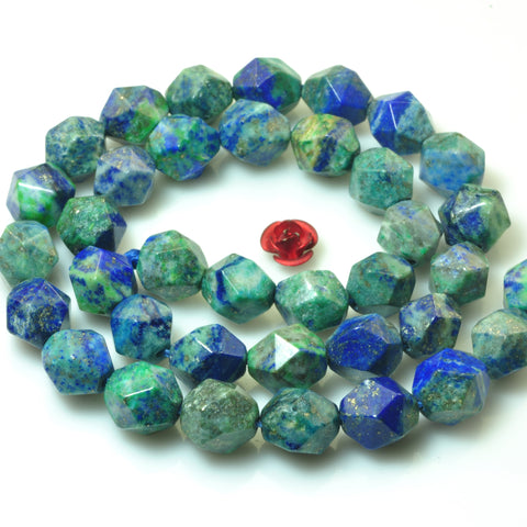Azurite blue green gemstone star cut faceted nugget beads 8mm 10mm 15"