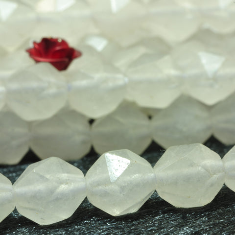 YesBeads Natural White Jade star cut faceted nugget beads gemstone 8mm 15"