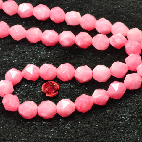 YesBeads Malaysia Pink Jade star cut faceted nugget beads gemstone 8mm 10mm 15"