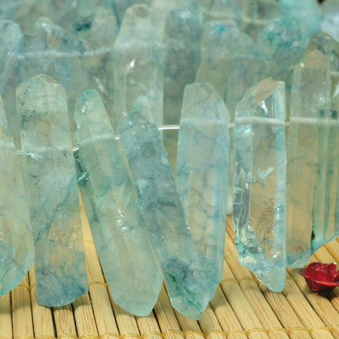 YesBeads Quartz crystal points titanium coated blue rough matte spike tower stick beads gemstone 15"