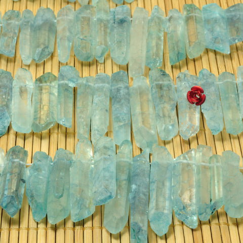 YesBeads Quartz crystal points titanium coated blue rough matte spike tower stick beads gemstone 15"