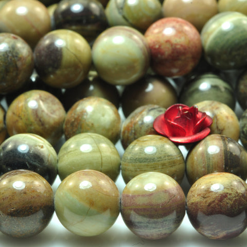 YesBeads Natural Silver Leaf Jasper smooth round beads gemstone 8mm 15"