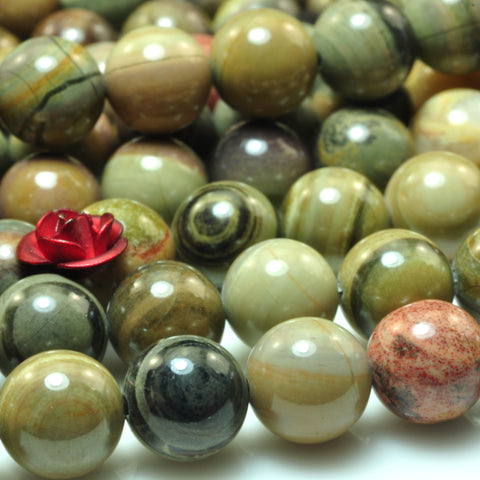 YesBeads Natural Silver Leaf Jasper smooth round beads gemstone 8mm 15"