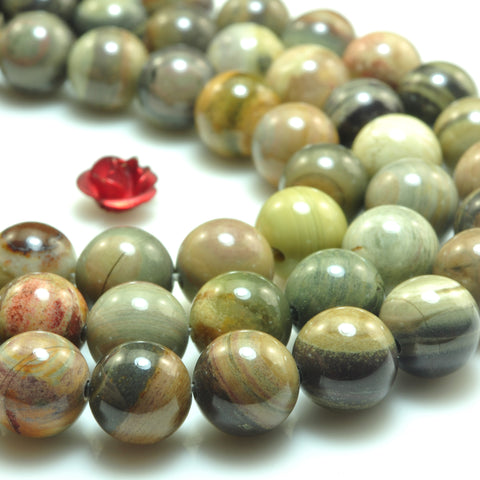 YesBeads Natural Silver Leaf Jasper smooth round beads gemstone 8mm 15"