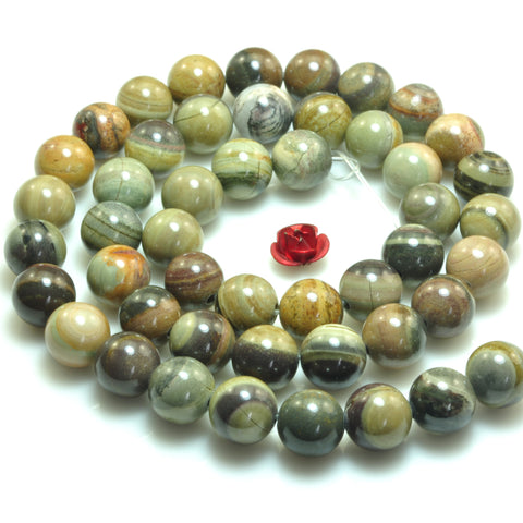YesBeads Natural Silver Leaf Jasper smooth round beads gemstone 8mm 15"