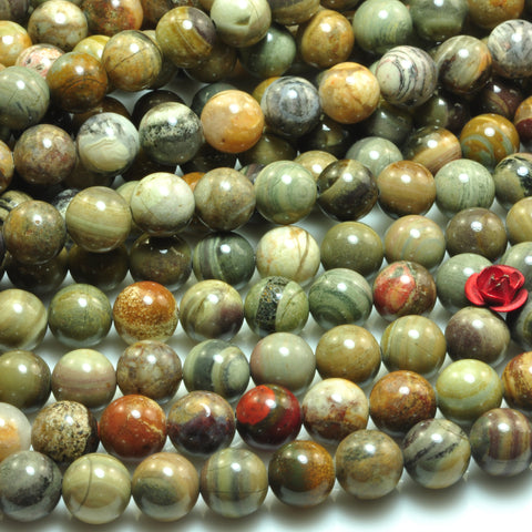 YesBeads Natural Silver Leaf Jasper smooth round beads gemstone 8mm 15"