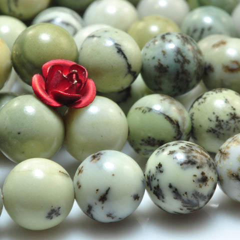 YesBeads Natural Dendritic Jasper smooth round beads gemstone 8mm 15"