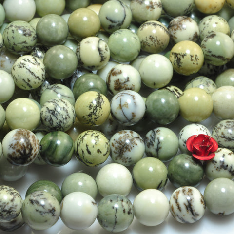 YesBeads Natural Dendritic Jasper smooth round beads gemstone 8mm 15"