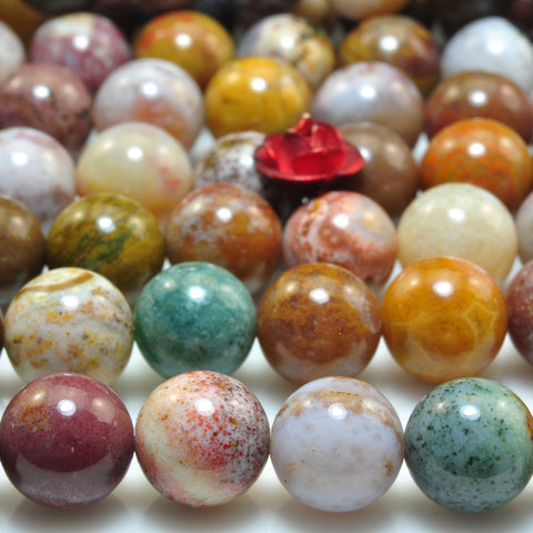 YesBeads Natural Ocean Agate smooth round beads rainbow gemstone 8mm 15"